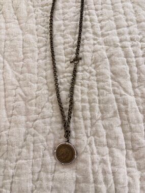 Antique-Inspired Bronze Coin Pendant Necklace - Bronze French Kande coin